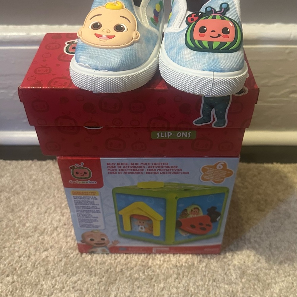 CoComelon Kids Slip-On Sneakers and Busy Block Toy